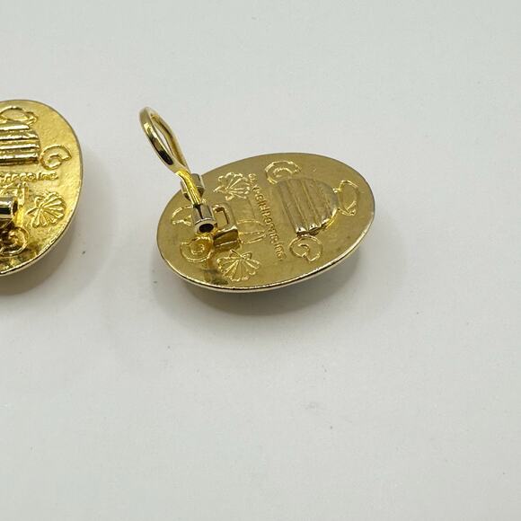 Liz Claiborne Clip On Earrings Vintage Gold Tone Faux Pearl Retro - Picture 4 of 9